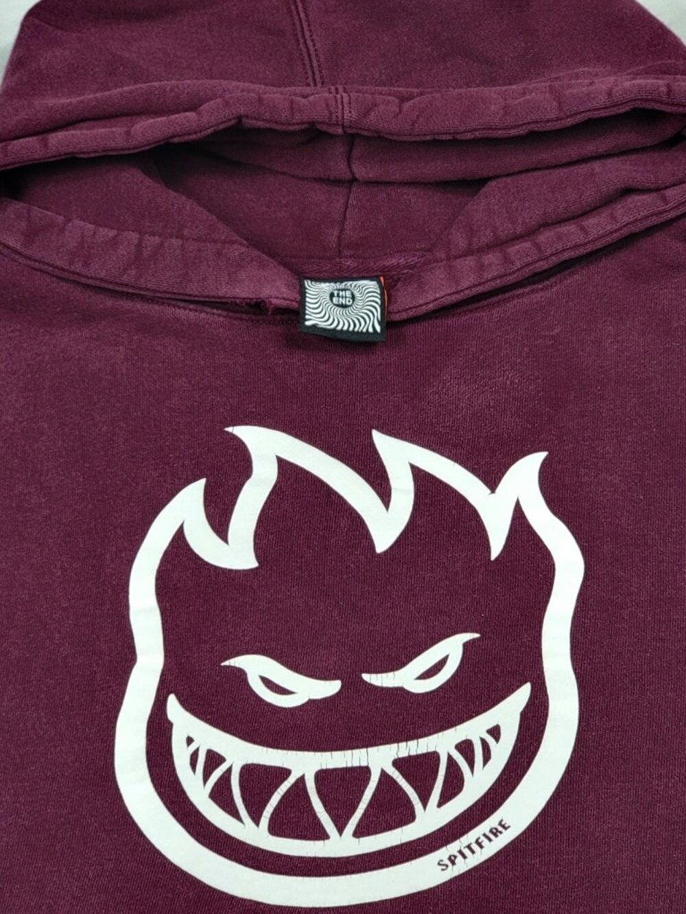 Vintage Y2K Spitfire Hoodie Bighead Logo Burgundy M Front Pockets Pullover
